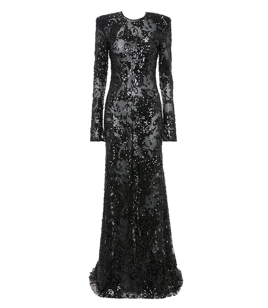 VICTORIA BECKHAM - LONG SLEEVE BACKLESS SEQUIN GOWN