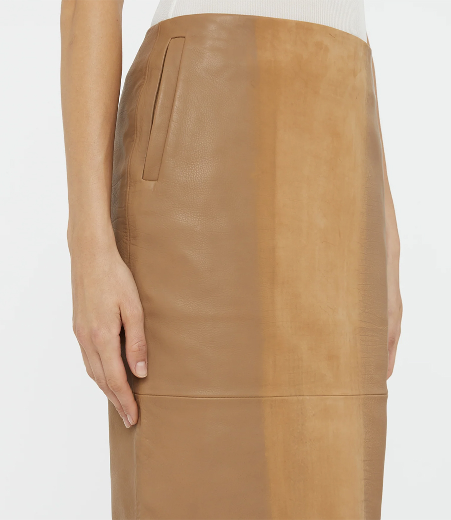 SCUFFED LEATHER MIDI SKIRT