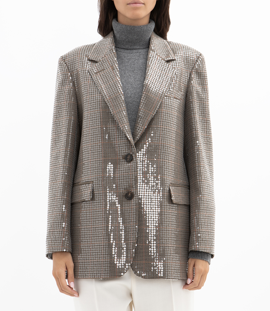 HOUNDSTOOTH JACKET WITH ALL-OVER SEQUIN EMBROIDERY