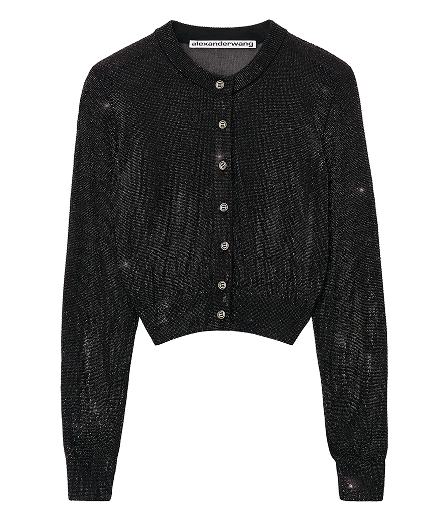 ALEXANDER WANG - BEADED HOTFIX CROPPED CREWNECK CARDIGAN