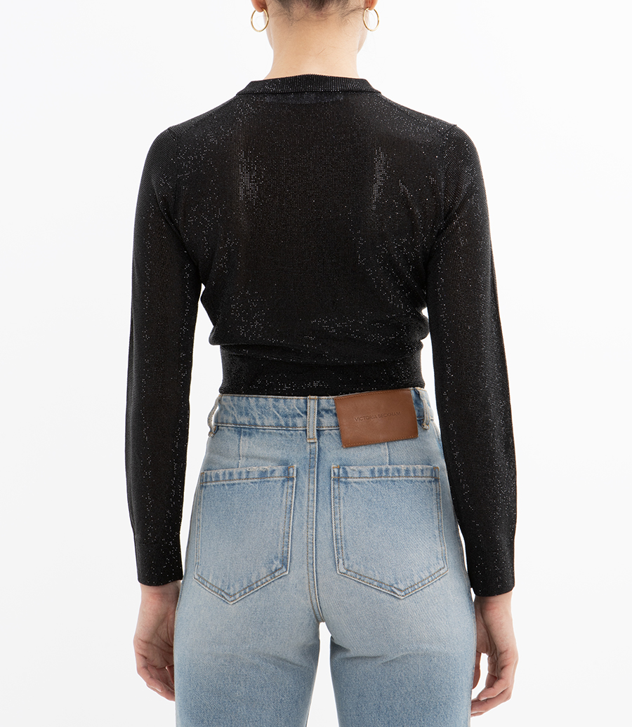 BEADED HOTFIX CROPPED CREWNECK CARDIGAN