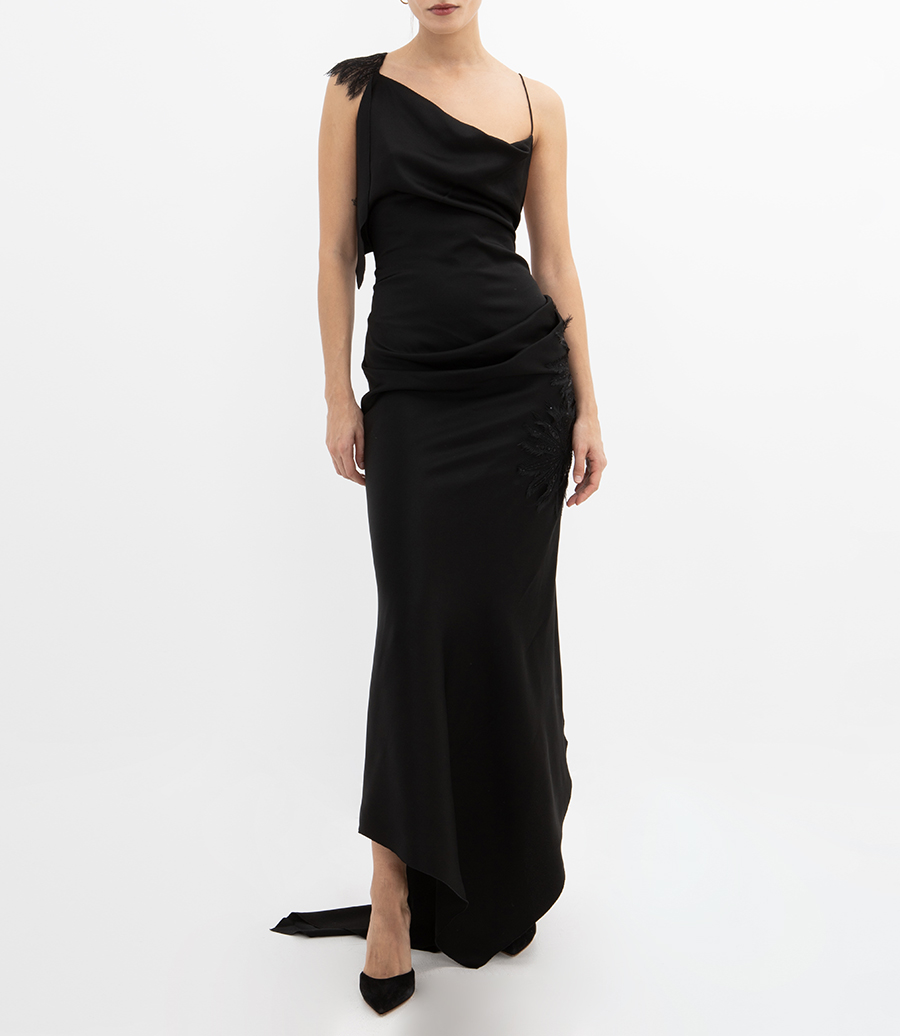 ASYMMETRIC DRAPED CAMI GOWN