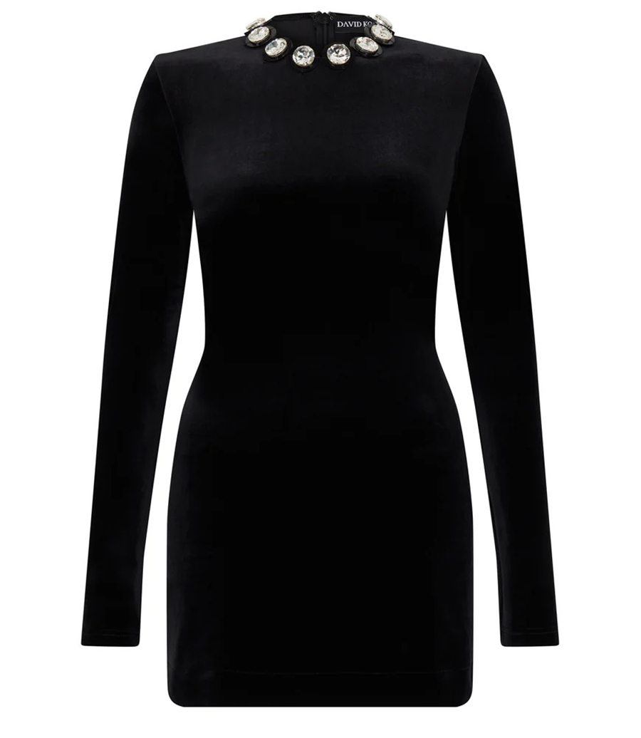 DAVID KOMA - CRYSTAL EMBROIDERED VELVET MINI DRESS