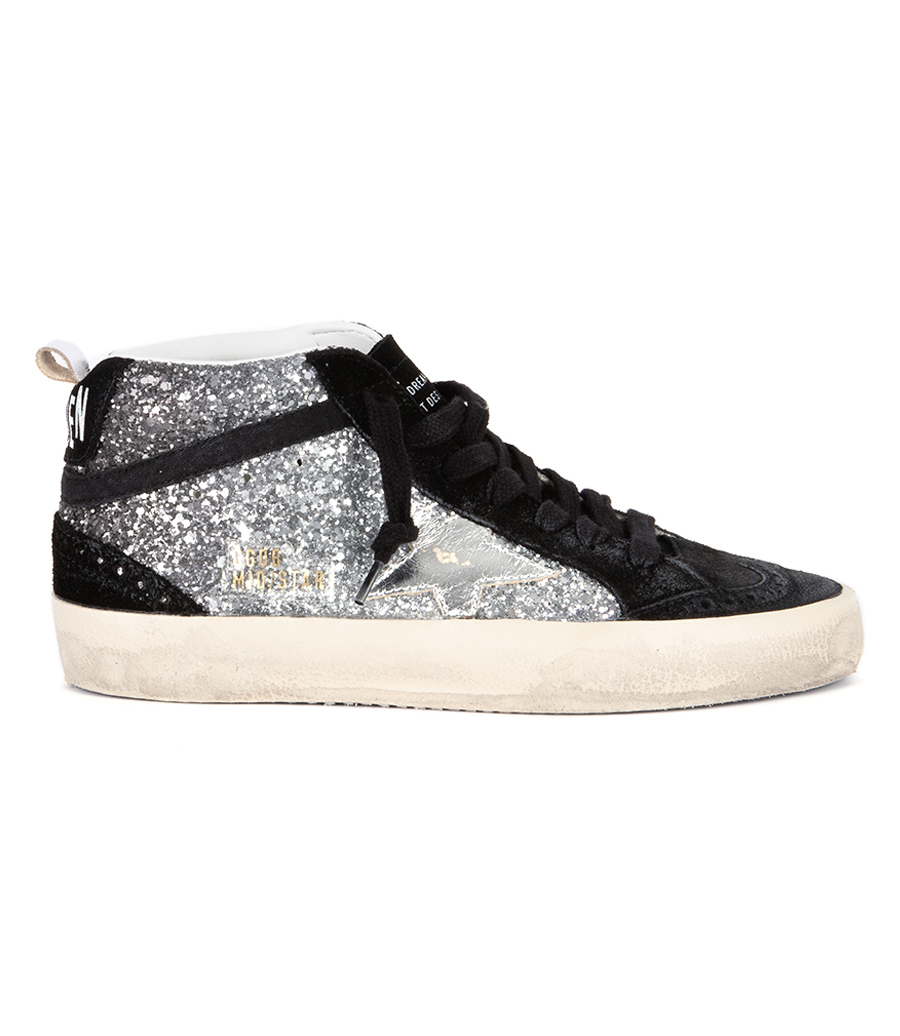 GOLDEN GOOSE  - BLACK WITH SILVER GLITTER MID STAR