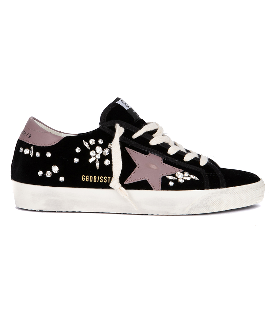 GOLDEN GOOSE  - VELVET UPPER WITH CRYSTALS SUPER-STAR