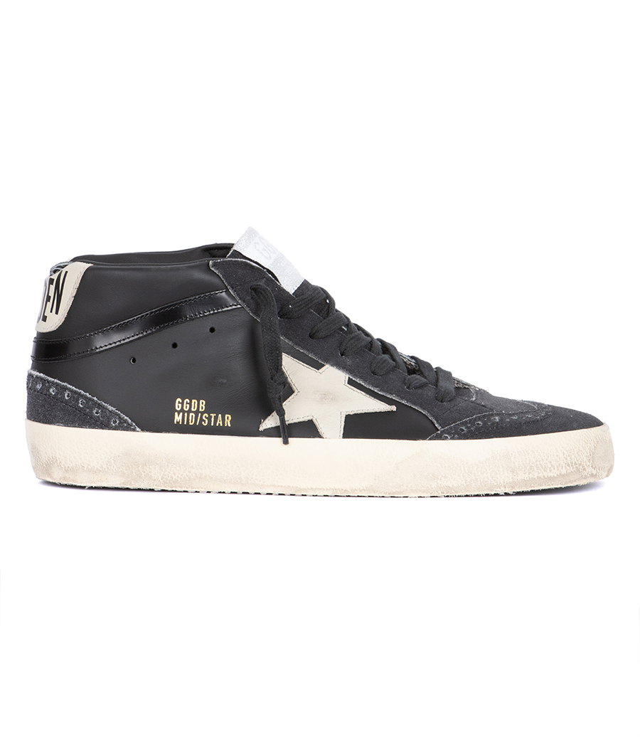 GOLDEN GOOSE  - BLACK LEATHER MID STAR