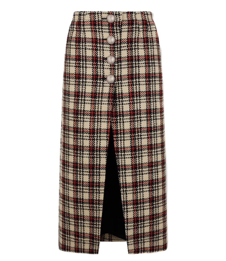 RABANNE - LONG SKIRT IN WOOL TARTAN