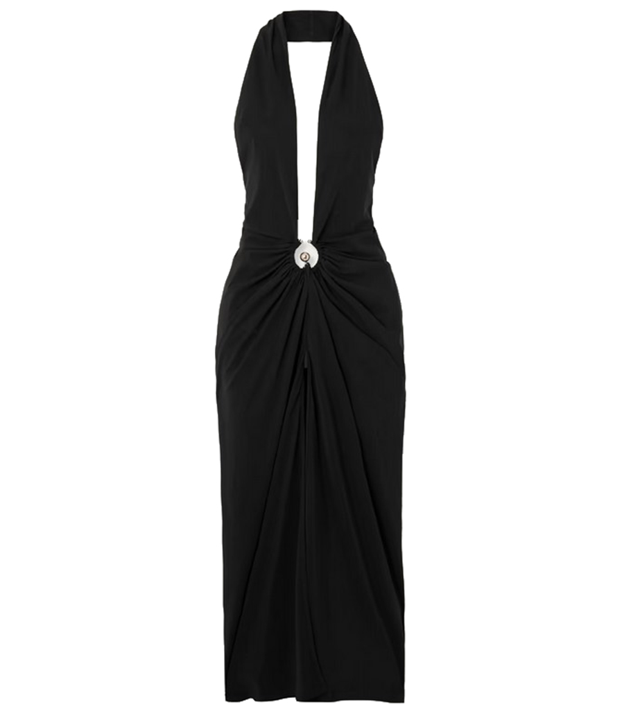 CHRISTOPHER ESBER - PIERCED ORBIT HALTER SPLIT FRONT DRESS