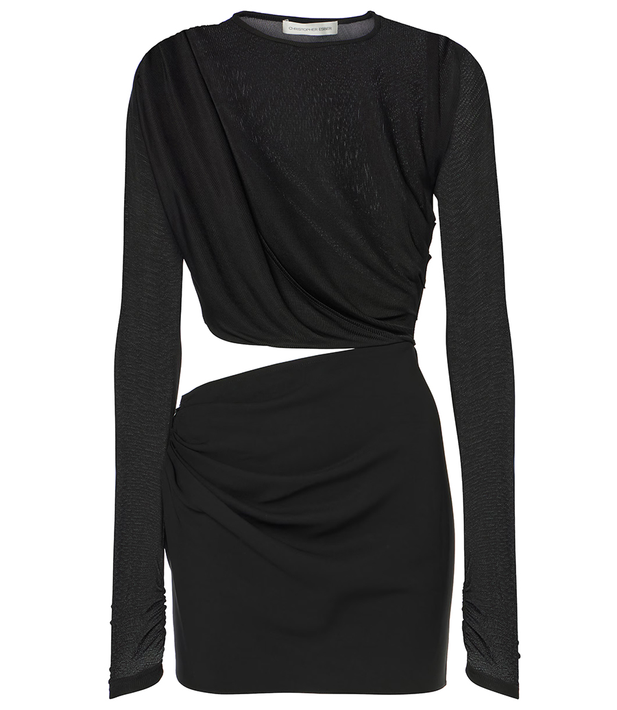 CHRISTOPHER ESBER - RIBBED TWIST L/S DRAPE MINI DRESS