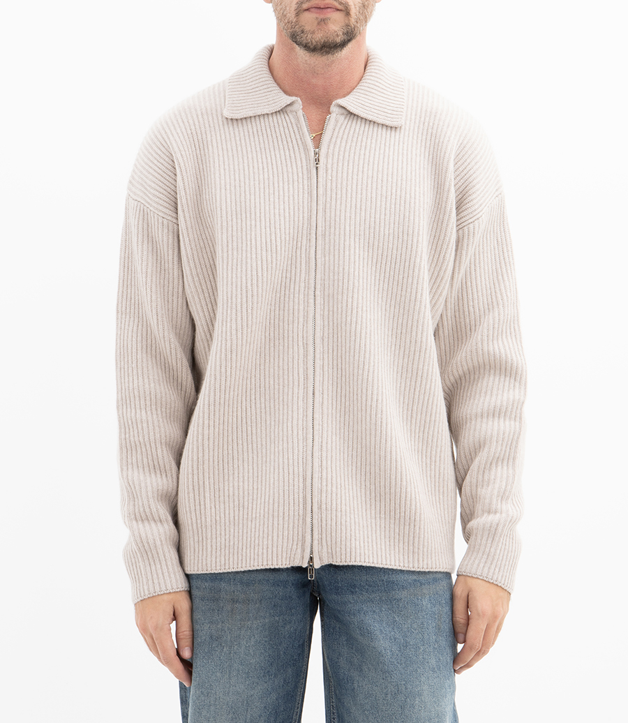 CASHMERE COLLARED ZIP UP