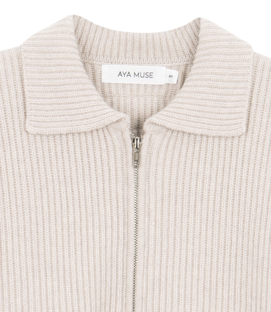 CASHMERE COLLARED ZIP UP