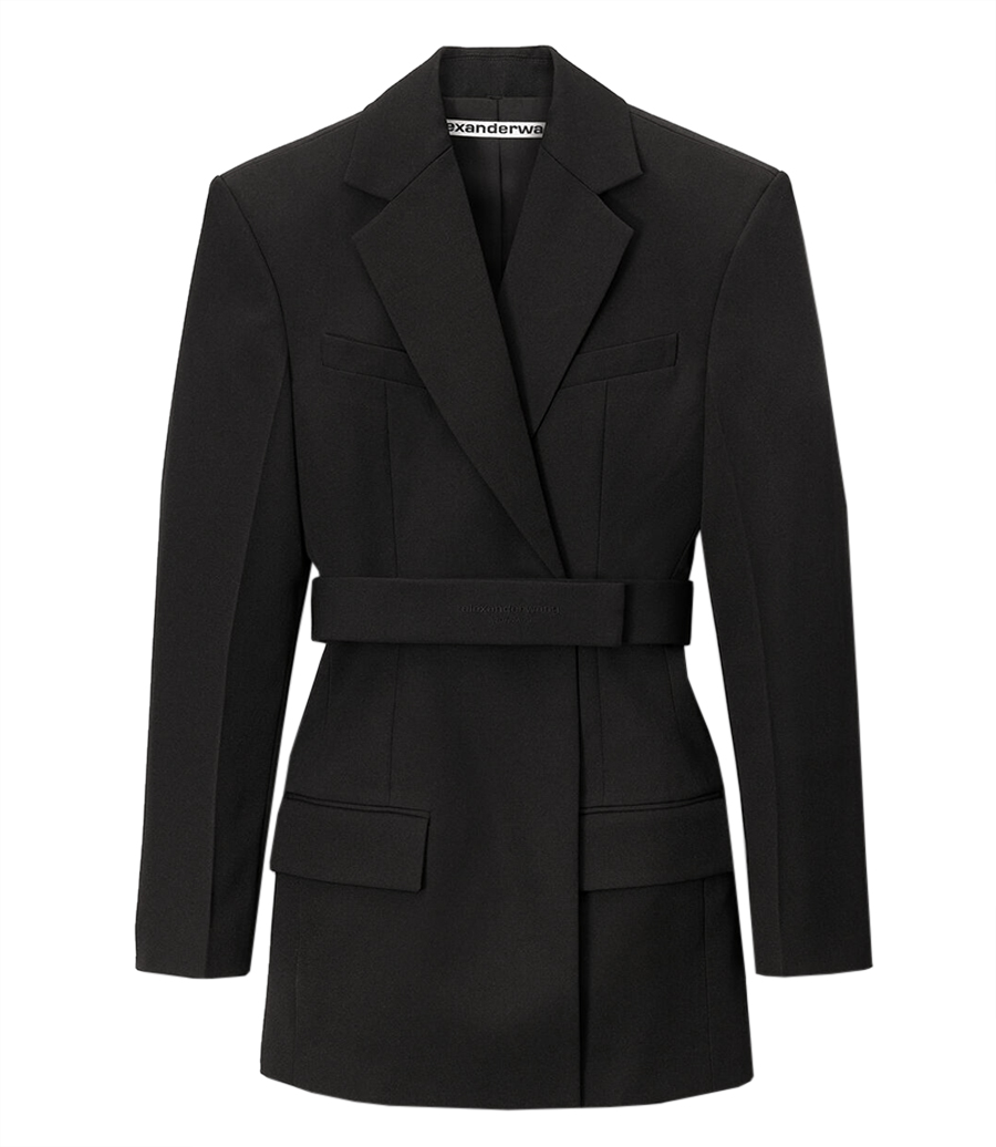 ALEXANDER WANG - TAILORED BELTED BLAZER DRESS WITH LOGO EMBROIDERY