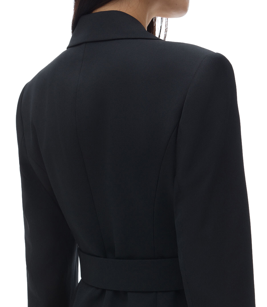 TAILORED BELTED BLAZER DRESS WITH LOGO EMBROIDERY