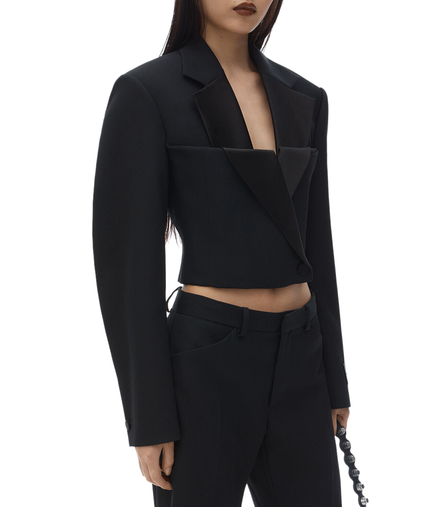 DOUBLE BREASTED TUXEDO CROPPED BLAZER