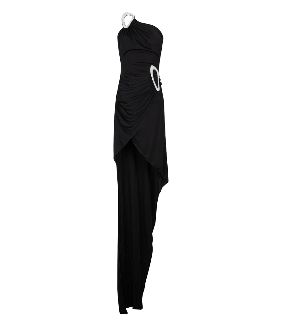 DAVID KOMA - CRYSTAL CLAW EMBR DETAIL ASYMMETRIC DRESS