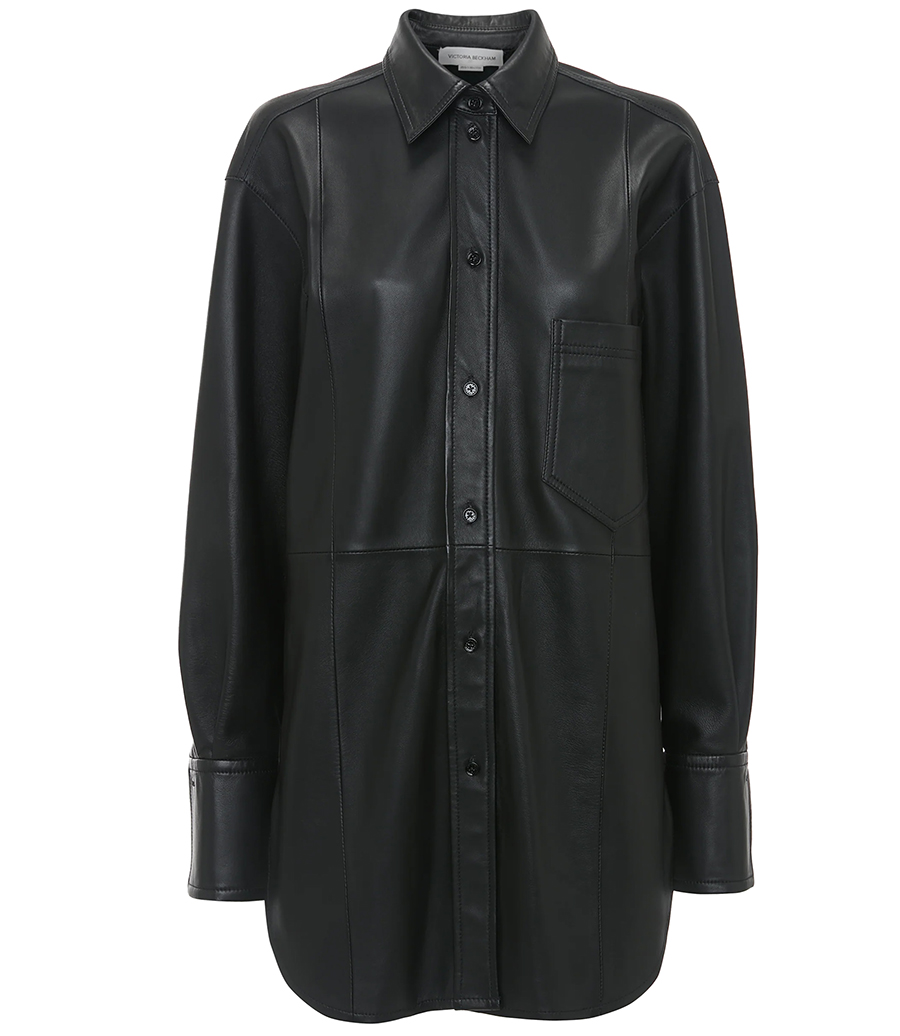 VICTORIA BECKHAM - OVERSIZED MENS SHIRT IN SOFT BLACK LEATHER