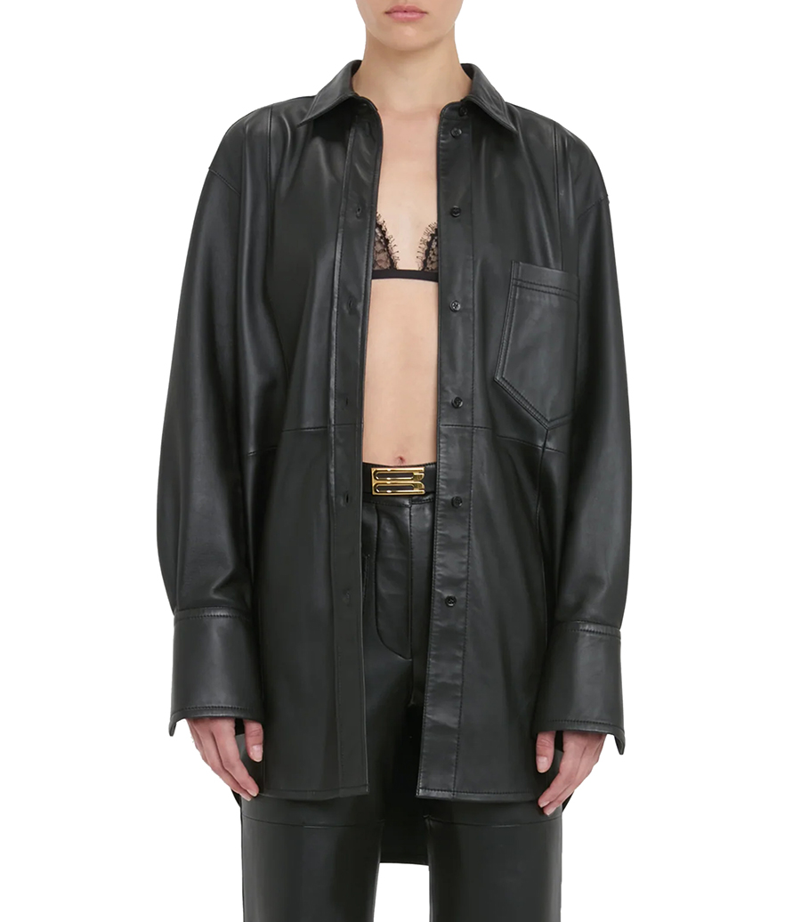 OVERSIZED MENS SHIRT IN SOFT BLACK LEATHER