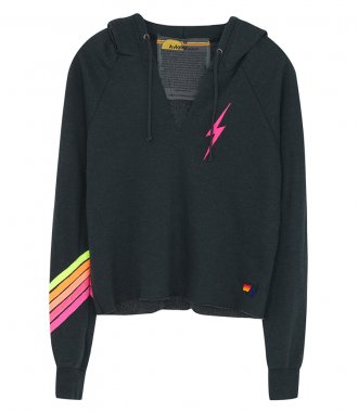 BOLT STITCH CHEVRON SPLIT PULLOVER CROP HOODIE