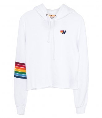 RAINBOW STITCH CROP PULLOVER HOODIE