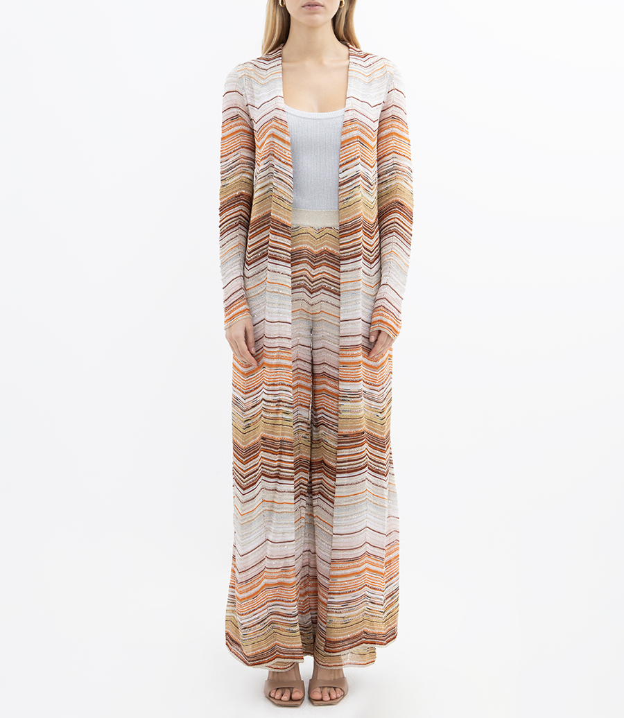 LONG CHEVRON LAME CARDIGAN WITH SEQUINS