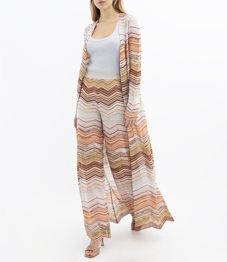 LONG CHEVRON LAME CARDIGAN WITH SEQUINS