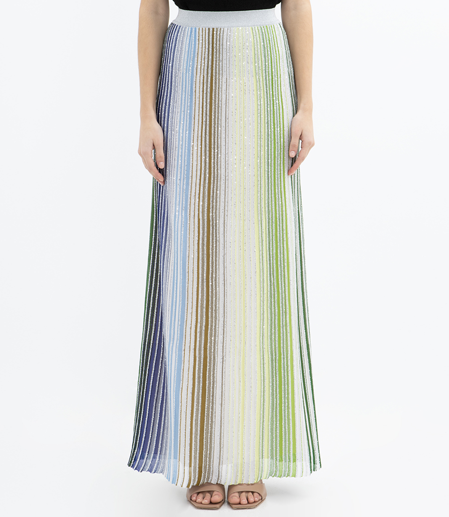 STRIPED PARTIAL LONG SKIRT WITH SEQUINS