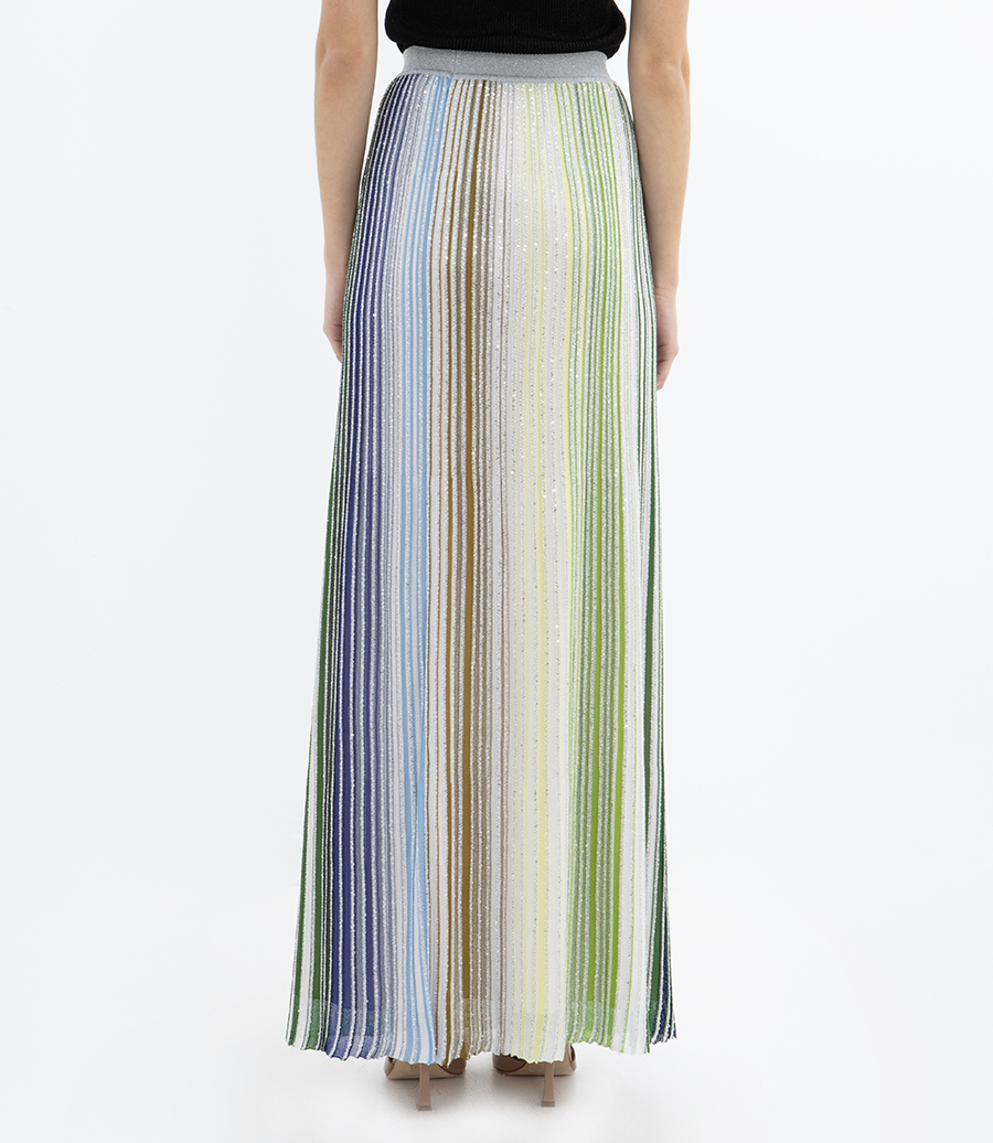 STRIPED PARTIAL LONG SKIRT WITH SEQUINS