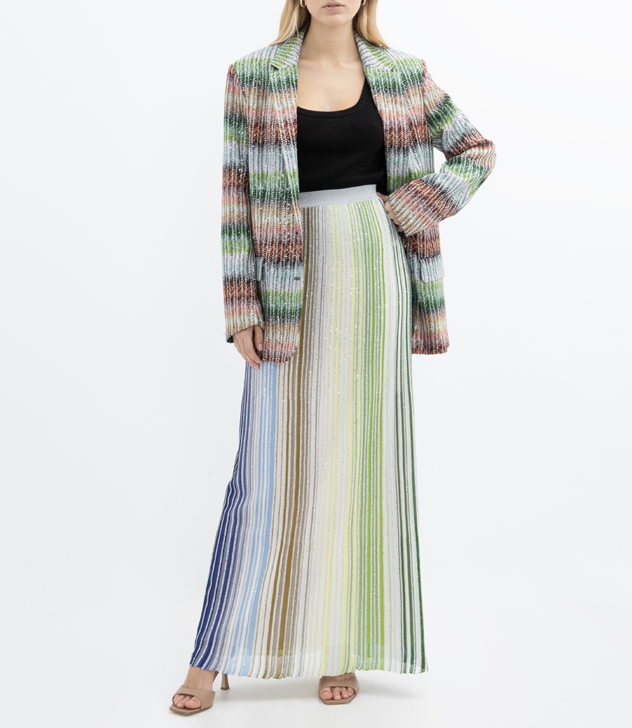 STRIPED PARTIAL LONG SKIRT WITH SEQUINS