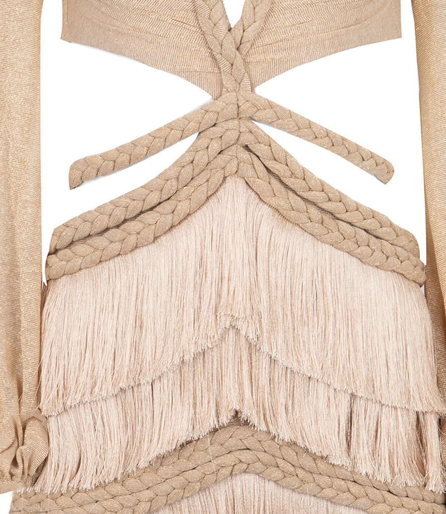 METALLIC FRINGE MINI DRESS