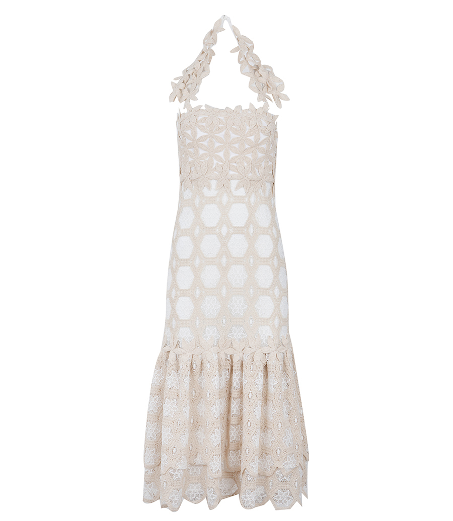 PATBO - NATURAL CROCHET MIDI DRESS