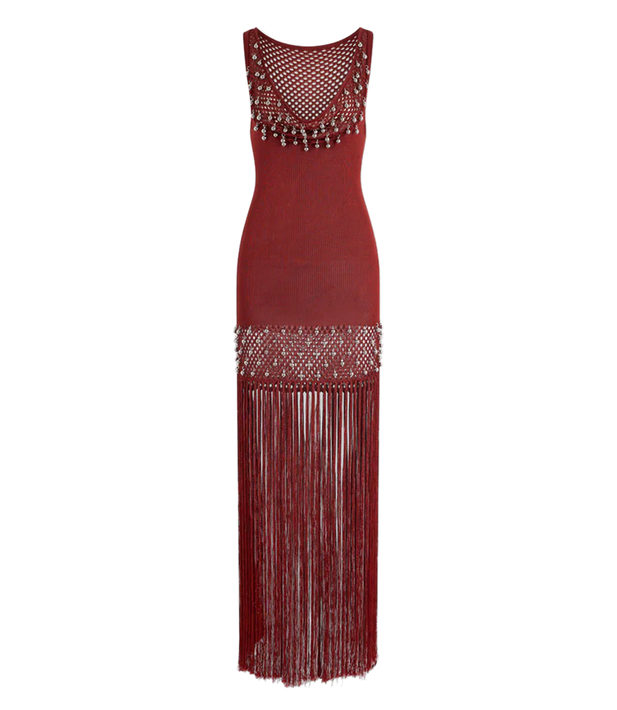 RABANNE - CROCHET EMBELLISHED DRESS WITH FRINGES AND PEARLS