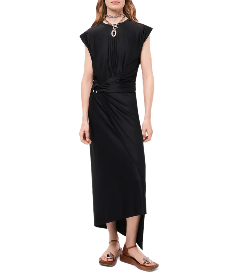 BLACK DRAPED DRESS WITH SIGNATURE PIERCING