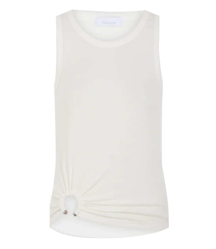 RABANNE - WHITE TANK TOP WITH SIGNATURE PIERCING