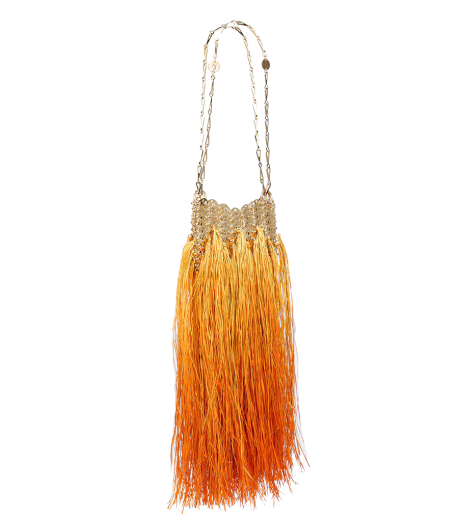 ICONIC GOLD 1969 NANO BAG HAND CRAFTED WITH RAFFIA FRINGES