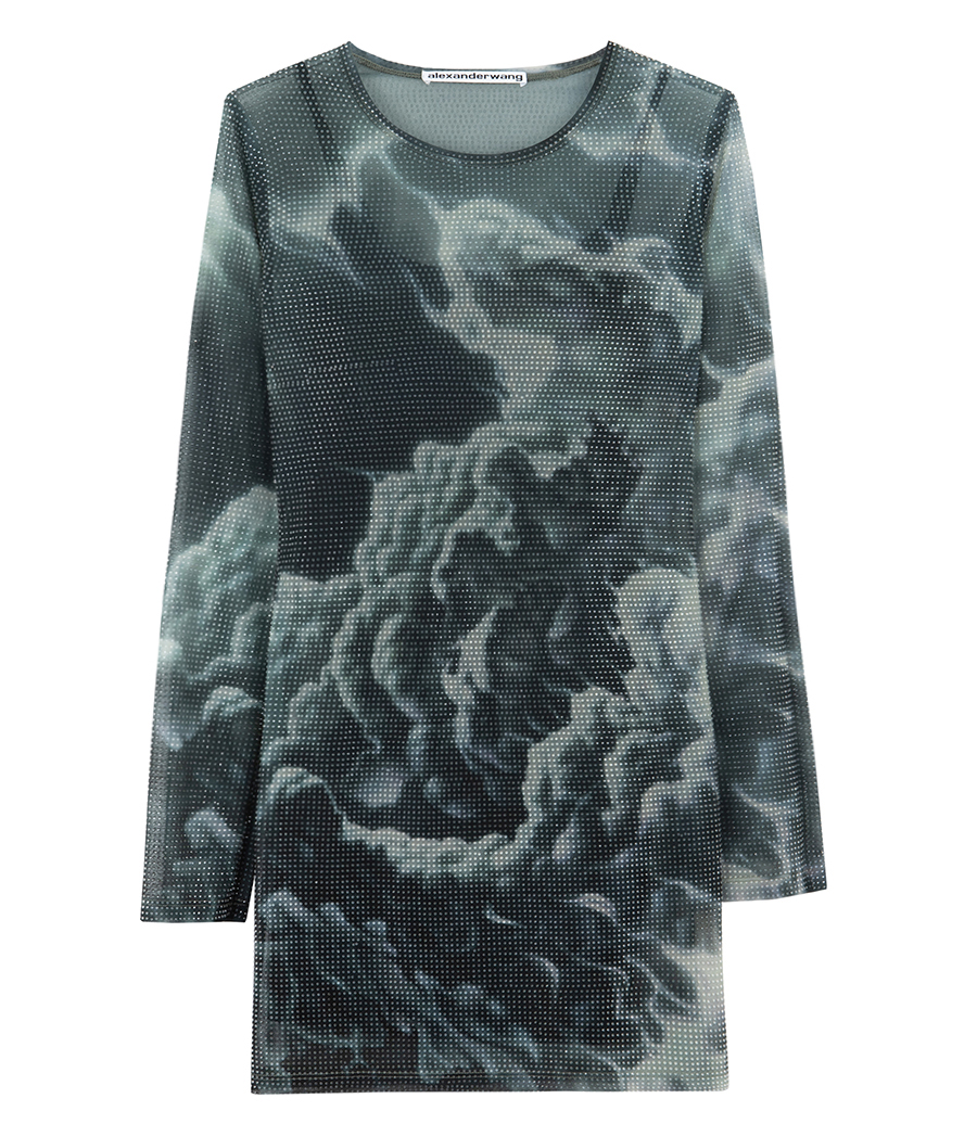 ALEXANDER WANG - CRYSTAL HOTFIX CLOUD-PRINT SHEER MINIDRESS