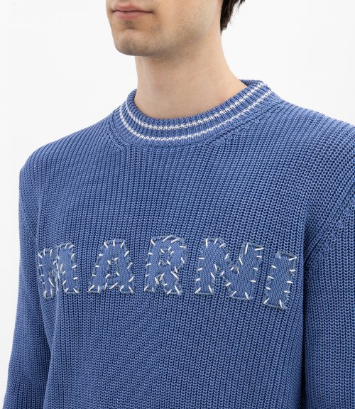BLUE COTTON JUMPER WITH MARNI PATCHES