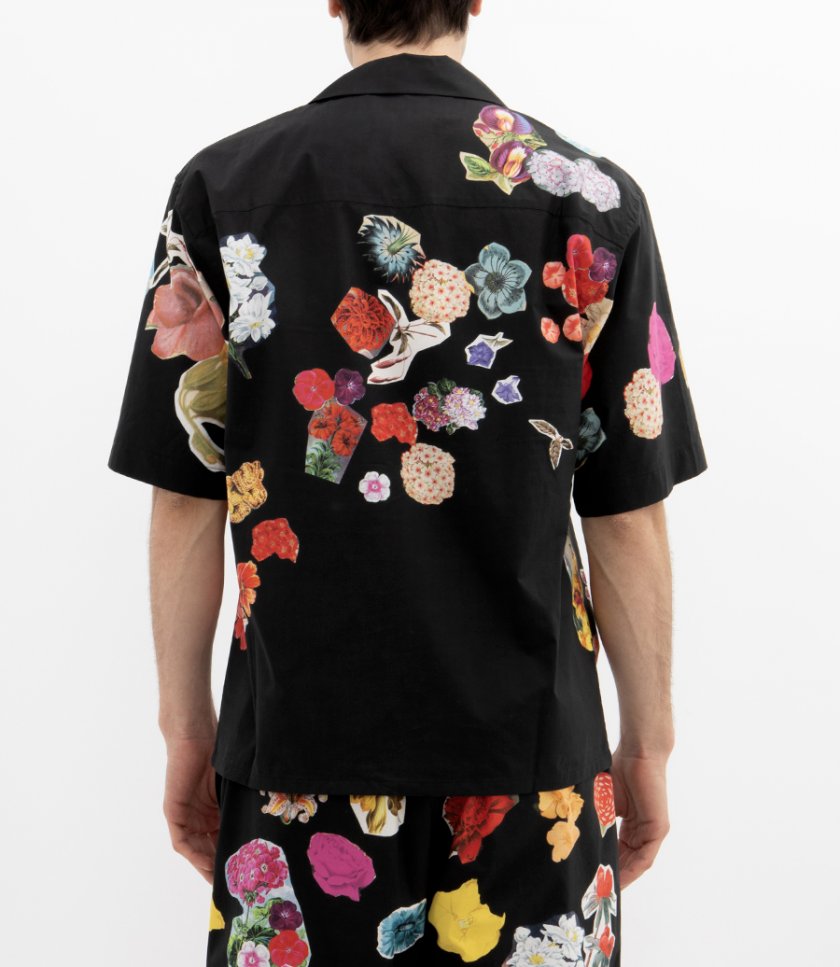 WHITE POPLIN BOWLING SHIRT WITH FLOWER PRINTS