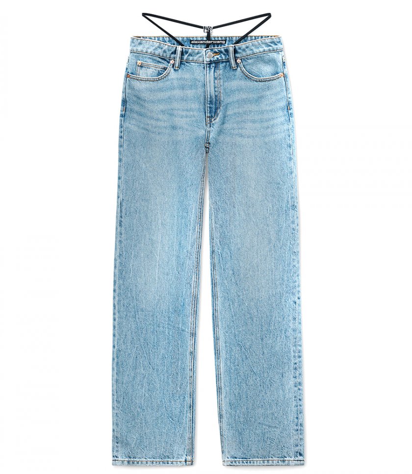 MID-RISE JEANS WITH PRE-STYLED LOGO THONG