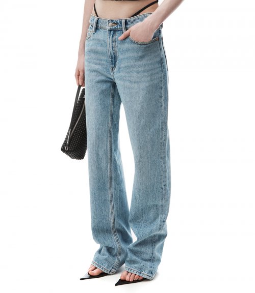 MID-RISE JEANS WITH PRE-STYLED LOGO THONG