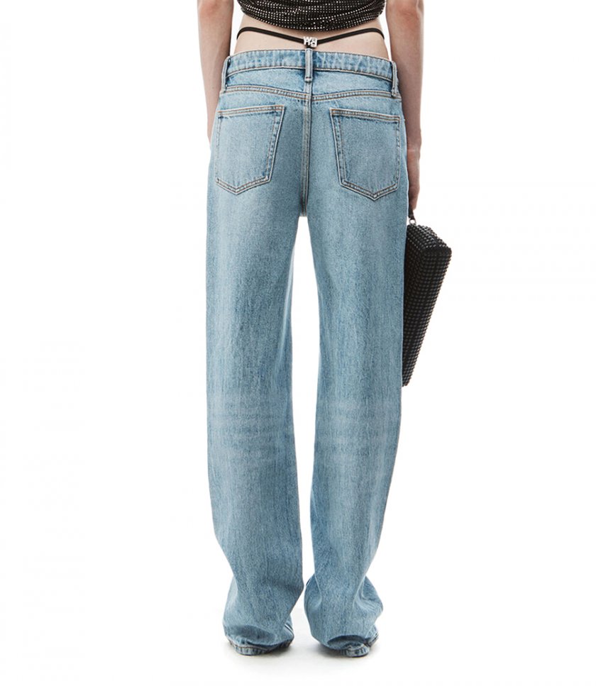 MID-RISE JEANS WITH PRE-STYLED LOGO THONG