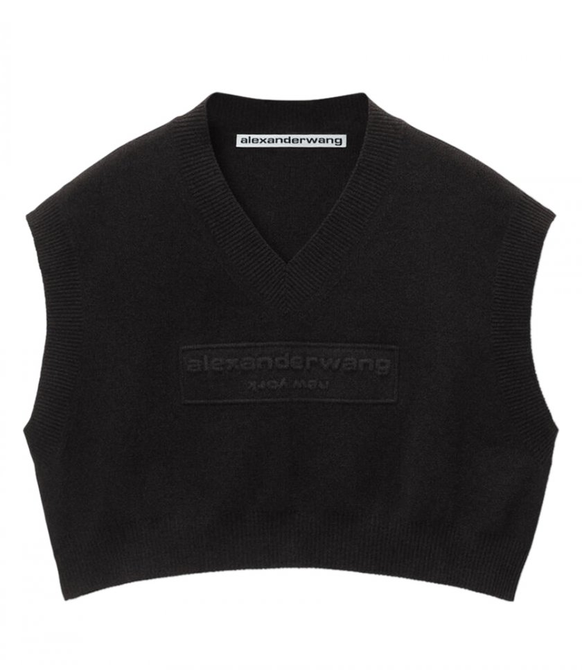 ALEXANDER WANG - LOGO EMBOSSED CROPPED VEST IN SOFT CHENILLE
