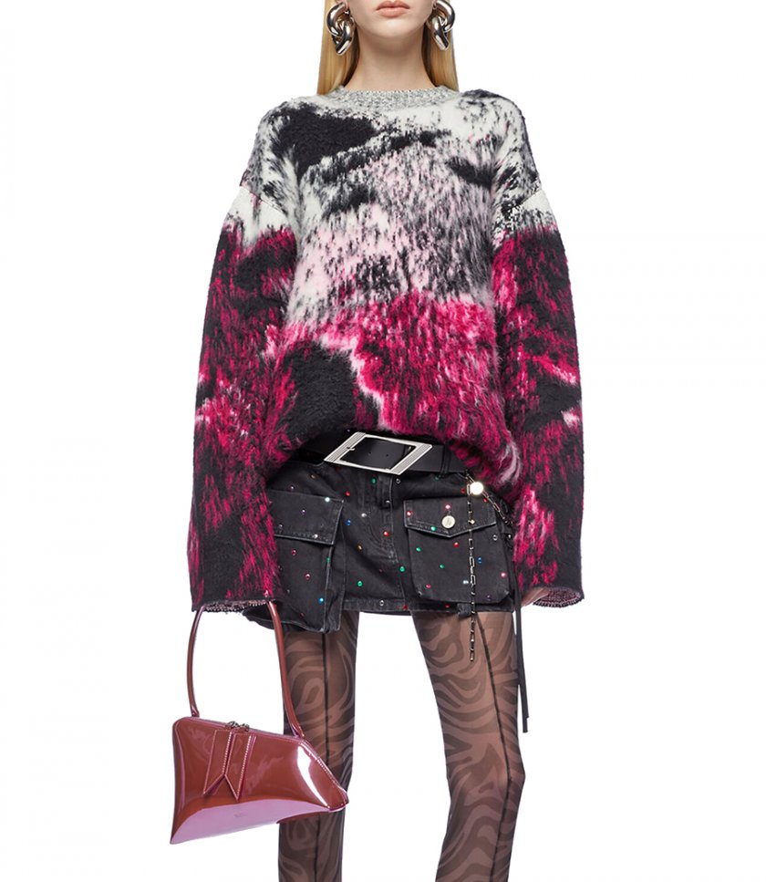 FUCHSIA, BLACK AND WHITE SWEATER