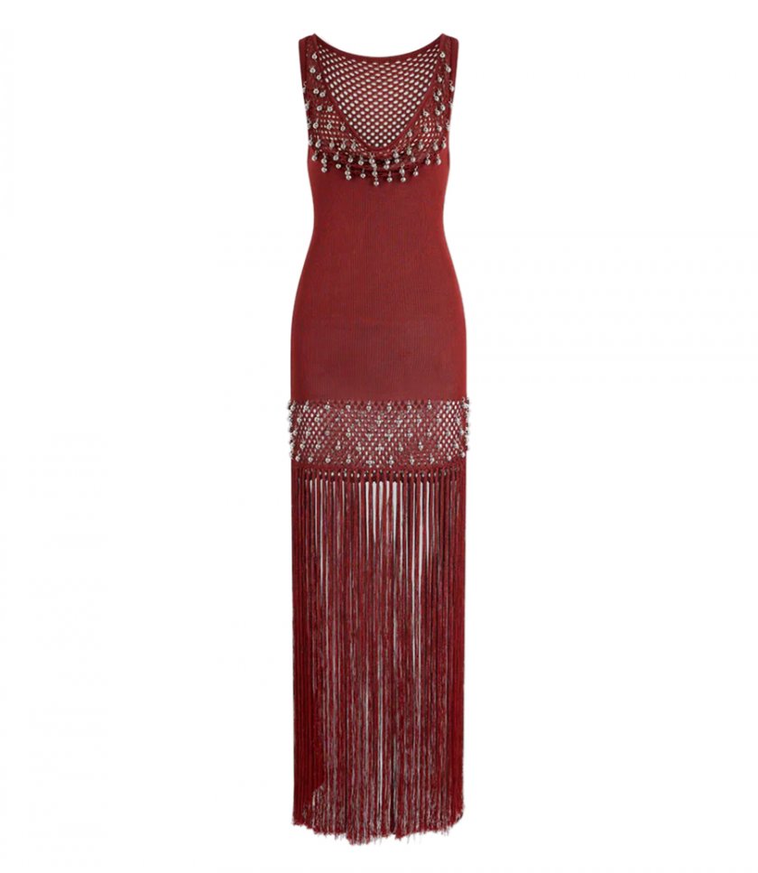 DRESSES - CROCHET EMBELLISHED DRESS WITH FRINGES AND PEARLS