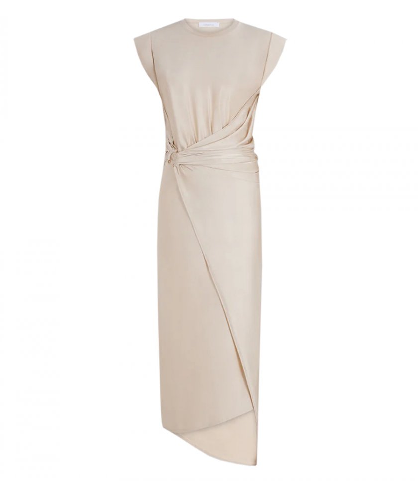 RABANNE - NUDE DRAPED DRESS WITH SIGNATURE PIERCING