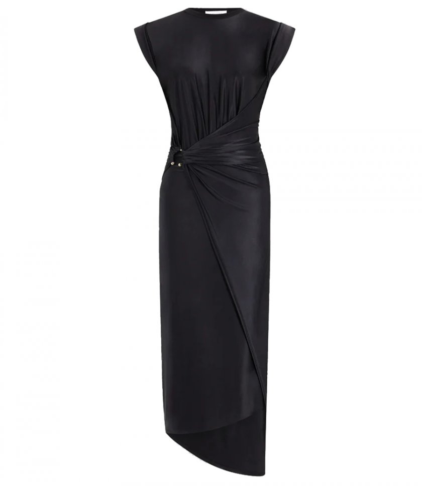 CLOTHES - BLACK DRAPED DRESS WITH SIGNATURE PIERCING