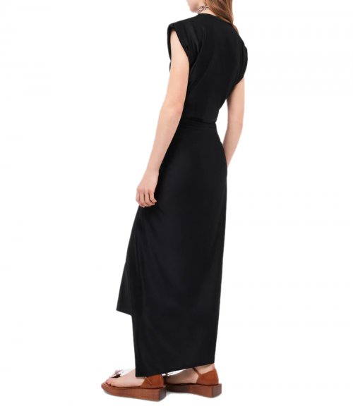 BLACK DRAPED DRESS WITH SIGNATURE PIERCING