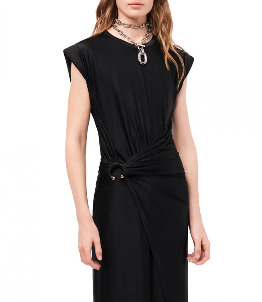 BLACK DRAPED DRESS WITH SIGNATURE PIERCING