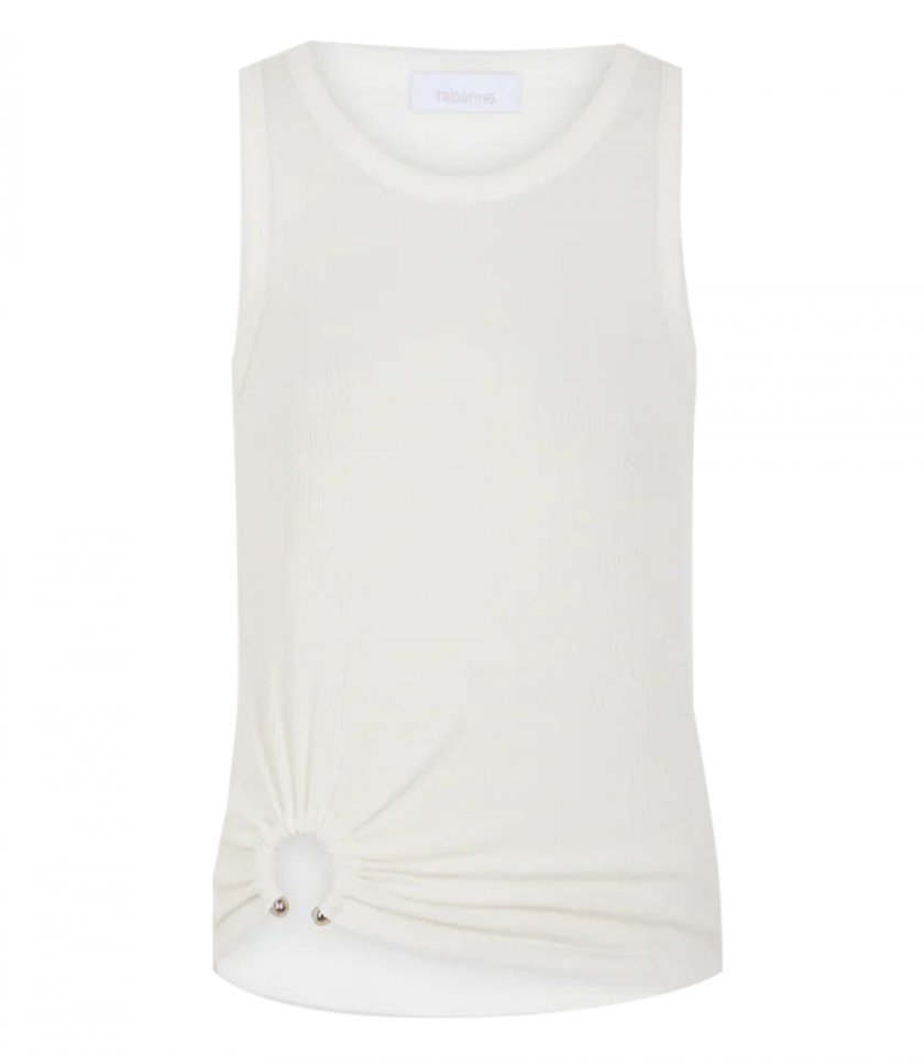 RABANNE - WHITE TANK TOP WITH SIGNATURE PIERCING