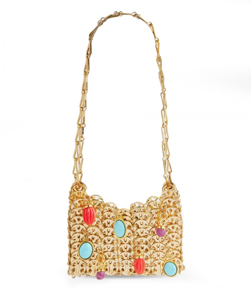 BAGS - ICONIC GOLD NANO 1969 BAG EMBELISHED WITH MULTI COLORED PAMPILLES