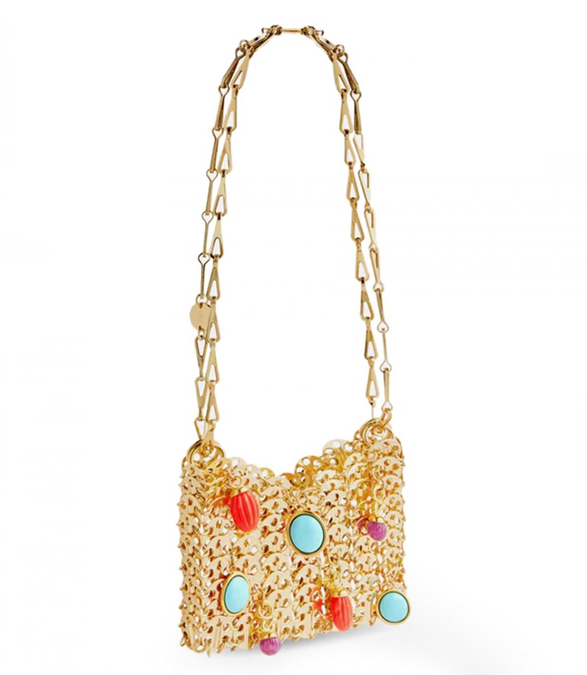 ICONIC GOLD NANO 1969 BAG EMBELISHED WITH MULTI COLORED PAMPILLES